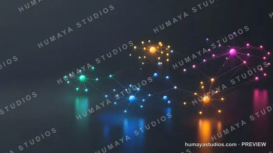 Glowing network nodes and data connections in futuristic cyberspace