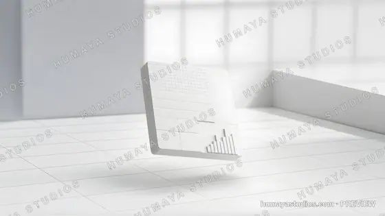 White abstract data dashboard interface floating in minimal studio