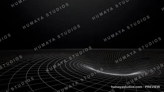 Spacetime curvature grid representing gravity warp and black hole