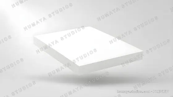 Blank white floating rectangular box mockup on a minimal studio background