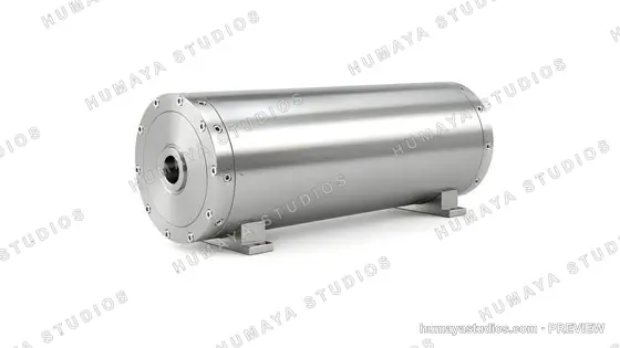 Stainless Steel Industrial Hydraulic Cylinder on White Background