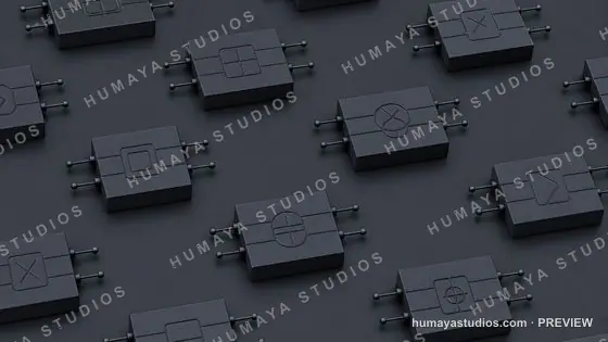 Dark gray technological devices pattern with abstract symbols
