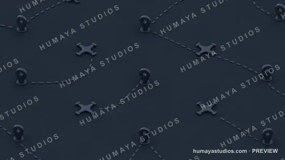 Drone Flight Paths and GPS Pin Locations on Dark Background