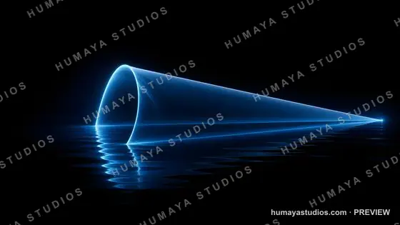 Glowing Blue Light Cone Abstract Shape Over Water