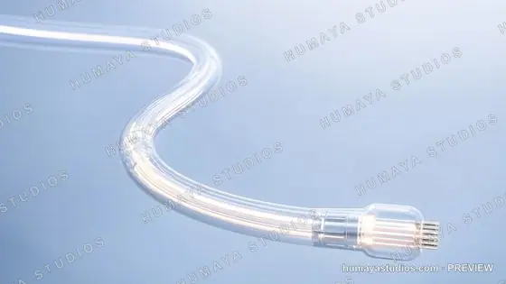 Futuristic fiber optic cable glowing on blue background