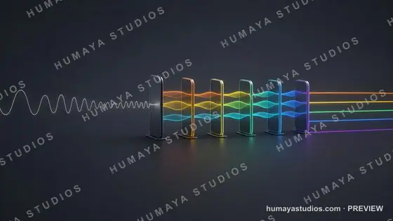 Light wave passing through colored glass panels separating spectrum