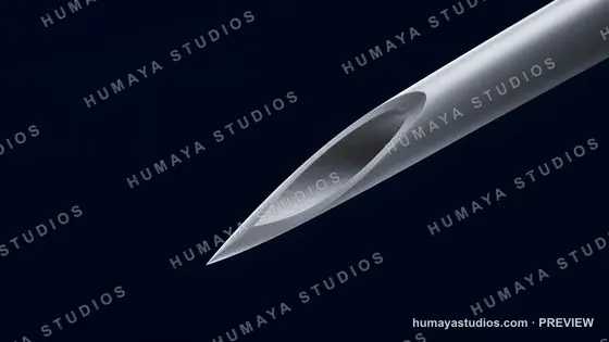 Macro Shot of Hypodermic Needle Tip on Dark Background
