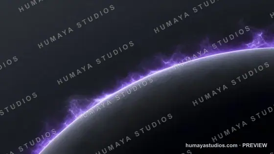 Purple Plasma Atmosphere Over Dark Planet Horizon in Deep Space