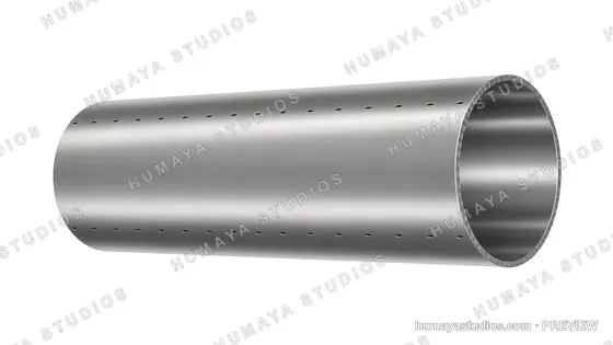 Metal pipe with ventilation holes isolated on white background