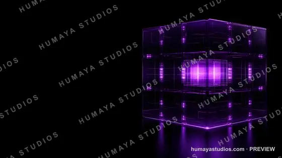 Purple Glowing Futuristic Digital Cube Network Structure