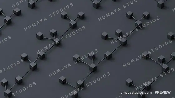 3D Render of Interconnected Blockchain Network Cubes