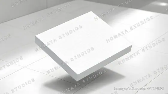 Floating Blank Grid Box Mockup Over White Tiled Floor