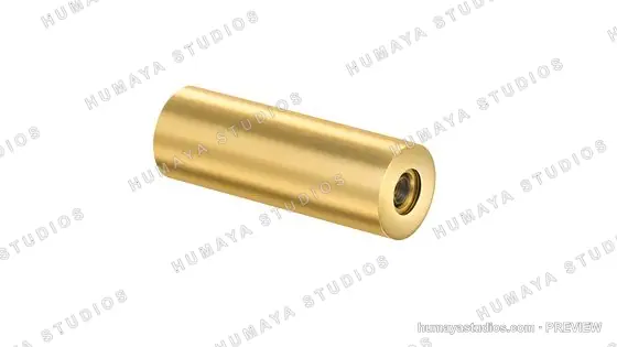 Golden cylinder metal rod with screw hole on white background