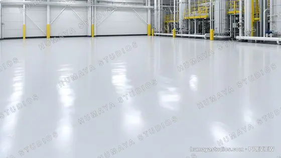 Clean Factory Interior with Epoxy Resin Floor and Machinery