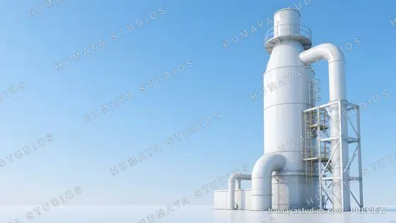 Industrial Plant Chimney with Piping and Metal Structure
