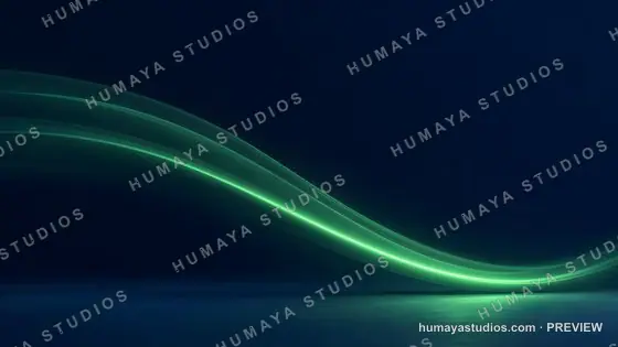 Glowing green light waves on dark blue background abstract design