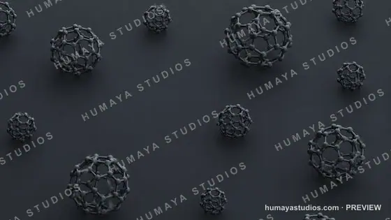 Buckyball Fullerene Carbon Molecules on Dark Background